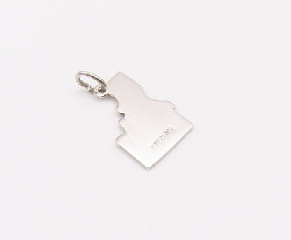 925 Sterling Silver Vintage Pendant Green Enameled mini Idaho Carved Map PT22695