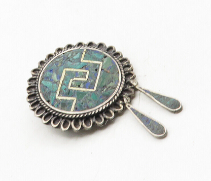MEXICO 925 Sterling Silver  Vintage Crushed Chrysocolla Brooch Pin  BP3974