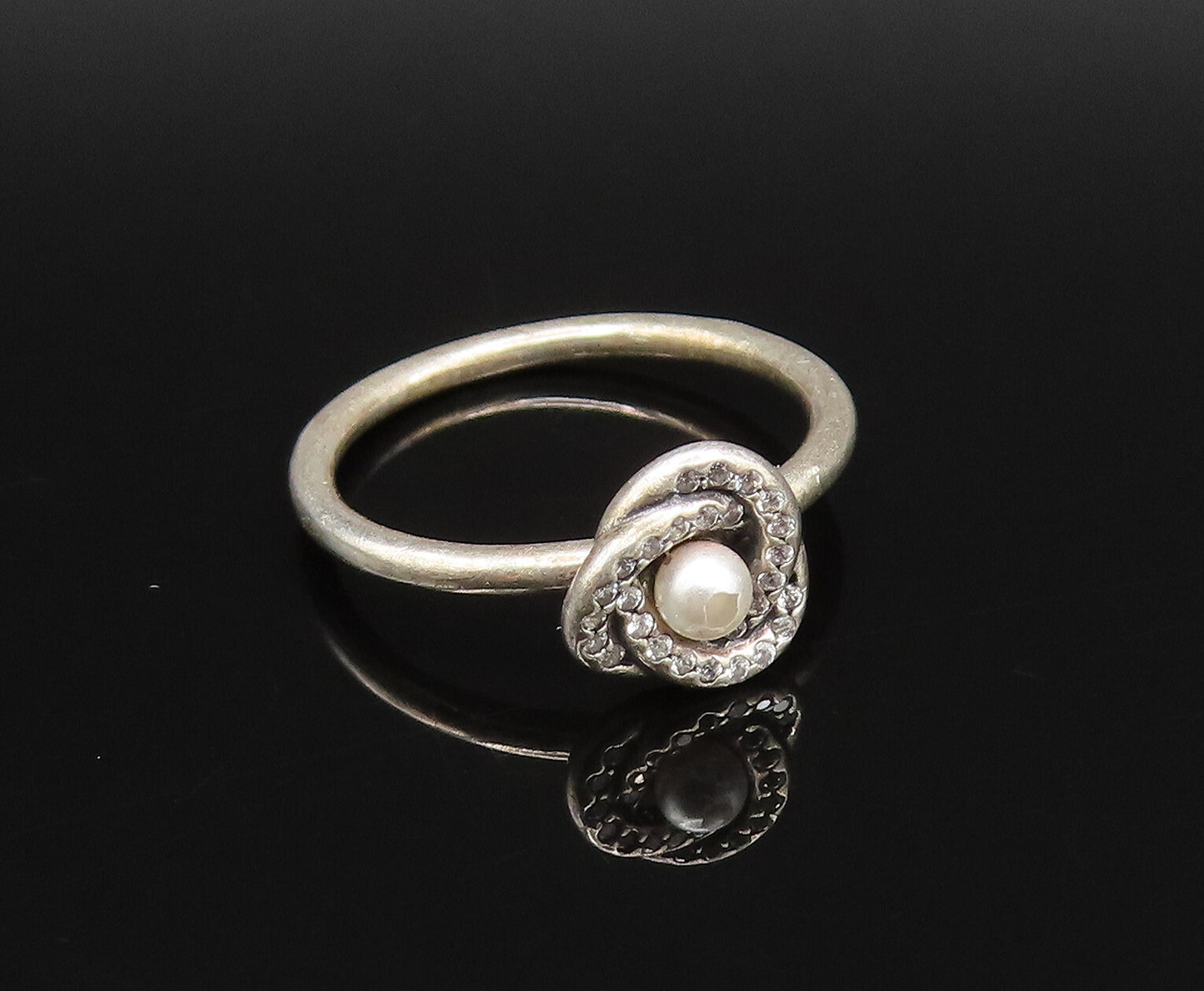 PANDORA 925 Silver  Vintage Crystal Pearl & Cubic Zirconia Ring Sz 6  RG25913