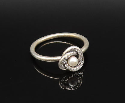 PANDORA 925 Silver  Vintage Crystal Pearl & Cubic Zirconia Ring Sz 6  RG25913