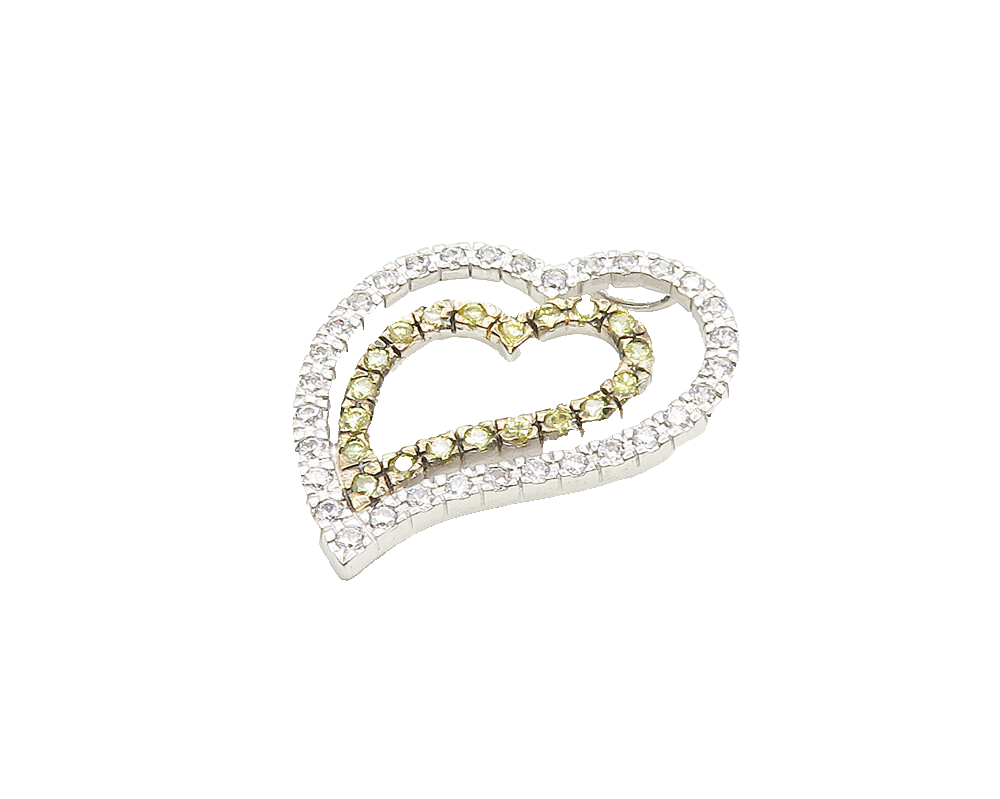 925 Sterling Silver  Cubic Zirconia & Yellow Topaz Love Heart Pendant  PT14613