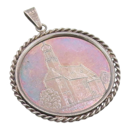 925 Sterling Silver Vintage Pendant Dark Tone Carved Schaftiach  PT23682