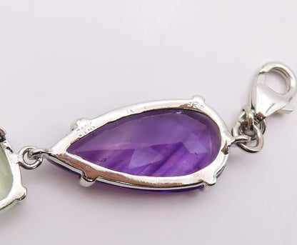 925 Sterling Silver Vintage Bracelet Drop Cut Amethyst & Green Gemstone  BT10870