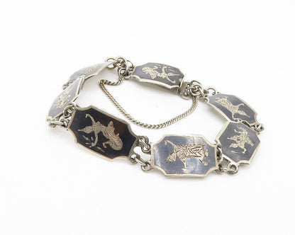 SIAM 925 Sterling Silver  Vintage Enamel Niello Dancer Chain Bracelet  BT4992