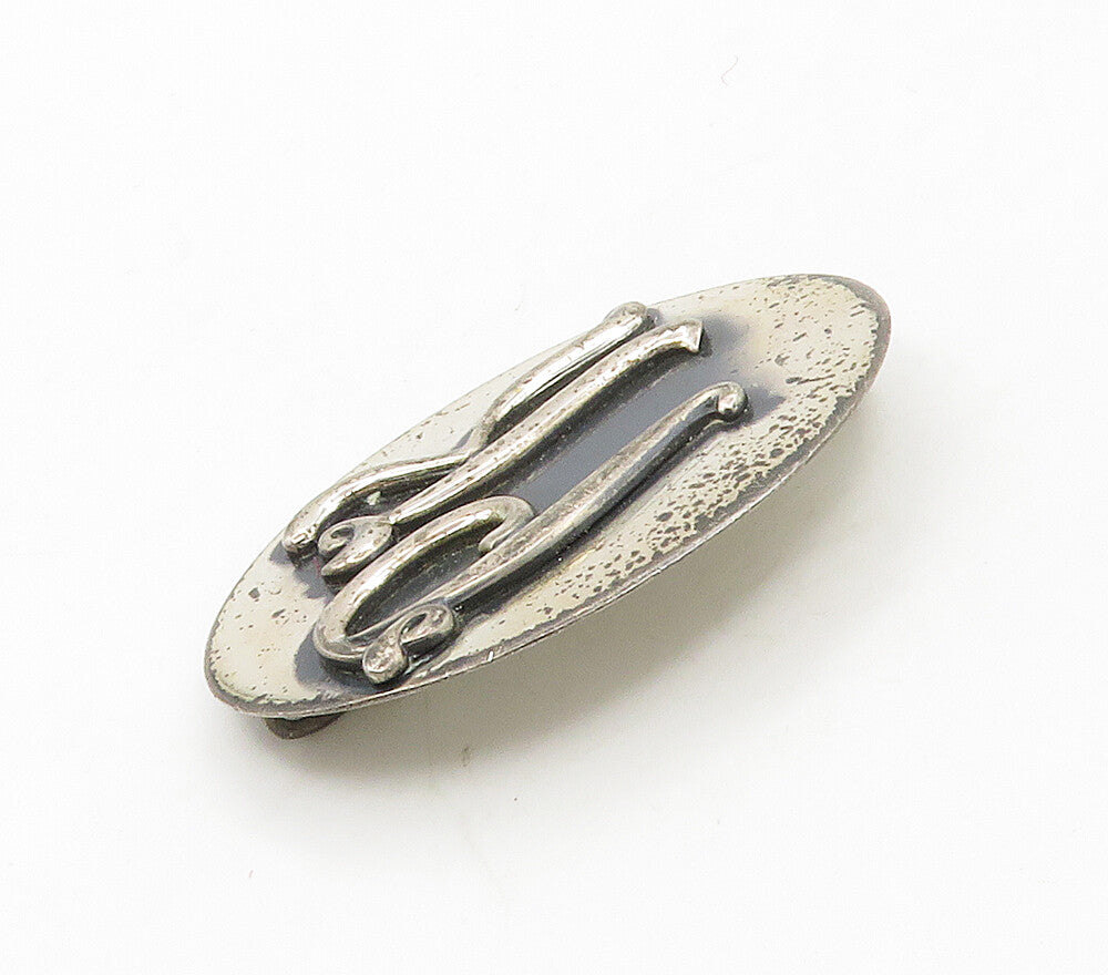 DESIGNER 925 Sterling Silver  Vintage Oxidized PK Initials Brooch Pin  BP6249