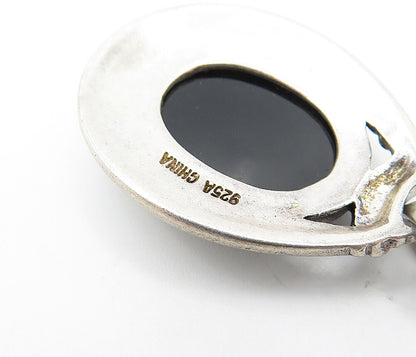 925 Sterling Silver  Vintage Cabochon Cut Black Onyx Twist Pendant  PT2565