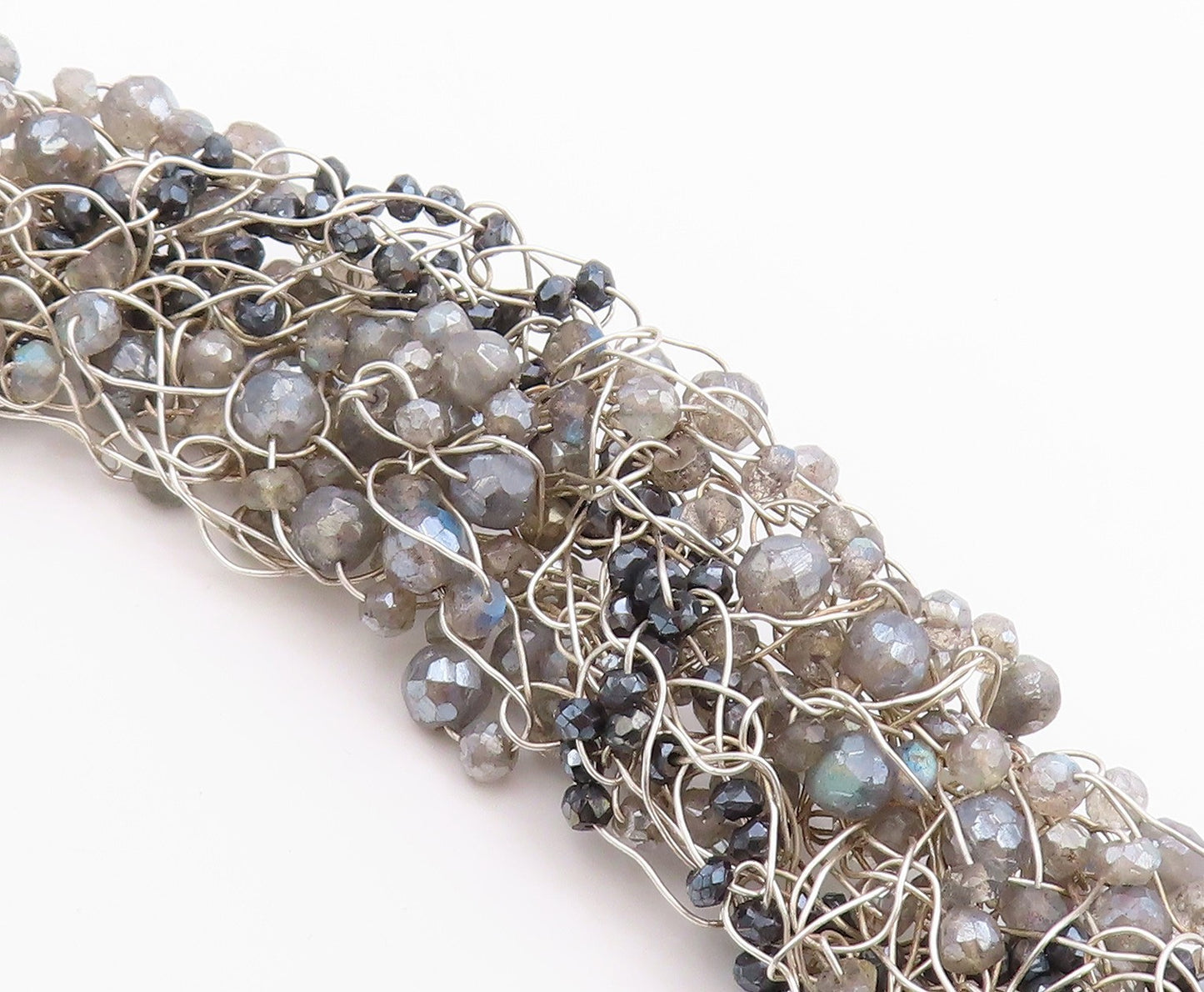 925 Sterling Silver Vintage Necklace ANNALISE Brutalist Gemstone Beads  NE4601
