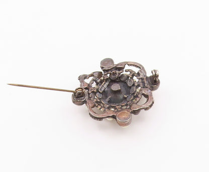 925 Sterling Silver  Vintage Petite Pearls & Carnelian Cameo Brooch Pin BP8060