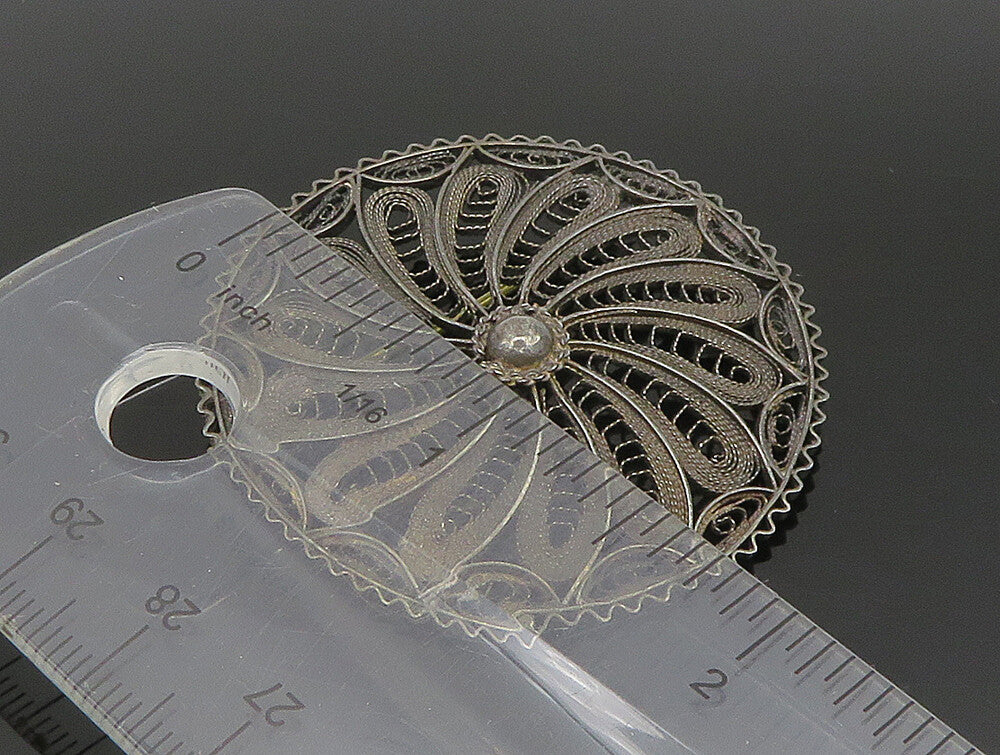 ISRAEL 925 Silver  Vintage Antique Floral Motif Wire Mesh Brooch Pin  BP9454
