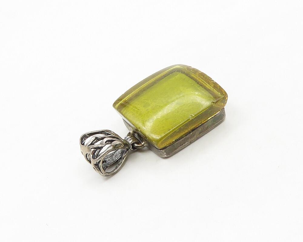 925 Sterling Silver  Vintage Square Peridot Open Bail Drop Pendant  PT14298