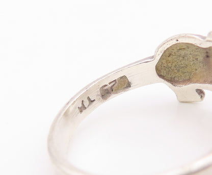 925 Sterling Silver Vintage Ring Solid Carved baby Elephants  Sz 5  RG33254