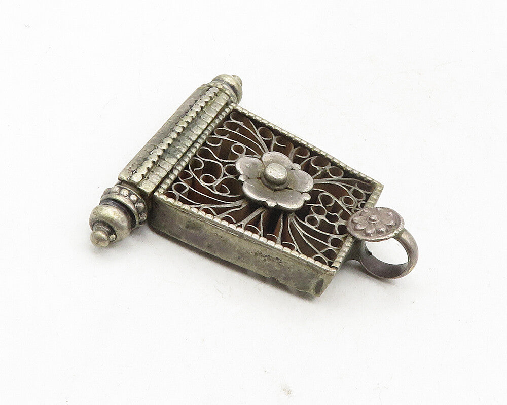 925 Sterling Silver  Vintage Dark Tone Open Floral Design Pendant  PT7788