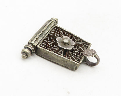 925 Sterling Silver  Vintage Dark Tone Open Floral Design Pendant  PT7788