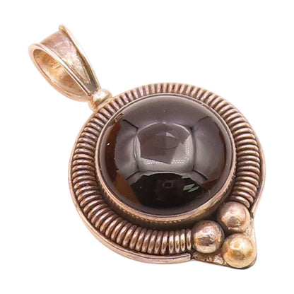 BALI 925 Sterling Silver  Vintage Cabochon Cut Black Onyx Pendant  PT16831