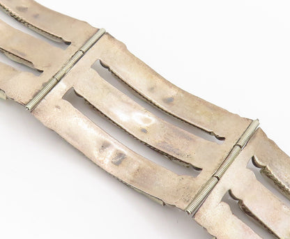 AP MEXICO 925 Silver  Vintage Strip Cut Beaded Abalone Solid Bracelet  BT10113