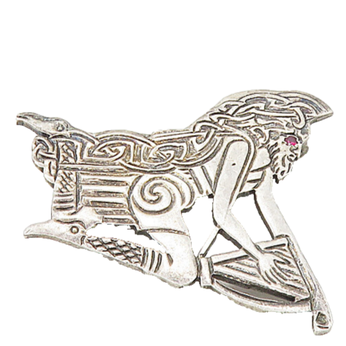 925 Sterling Silver  Vintage Red Topaz Accent Man On Throne Brooch Pin  BP3318