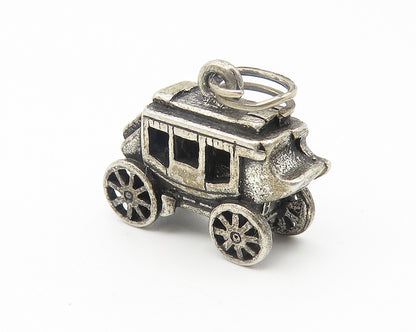 925 Sterling Silver  Vintage Dark Tone Old Fashioned Carriage Pendant  PT9142