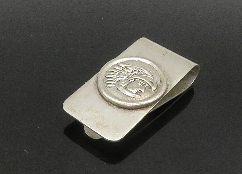 MEXICO 925 Sterling Silver  Vintage Shiny Native Chief Head Money Clip  TR3207