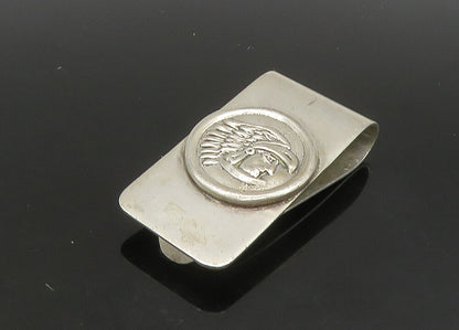 MEXICO 925 Sterling Silver  Vintage Shiny Native Chief Head Money Clip  TR3207