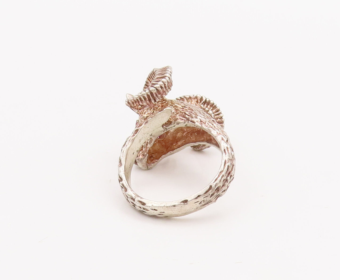925 Sterling Silver Vintage Ring Solid Carved Goat With Ruby Eyes Sz 6 RG28310