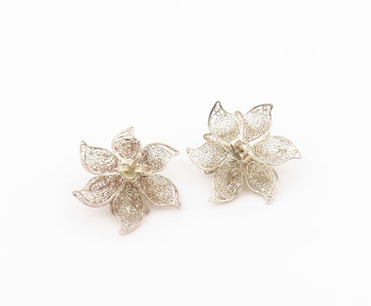 925 Sterling Silver Vintage Earrings Classic Intricate Filigree Flower  EG14482
