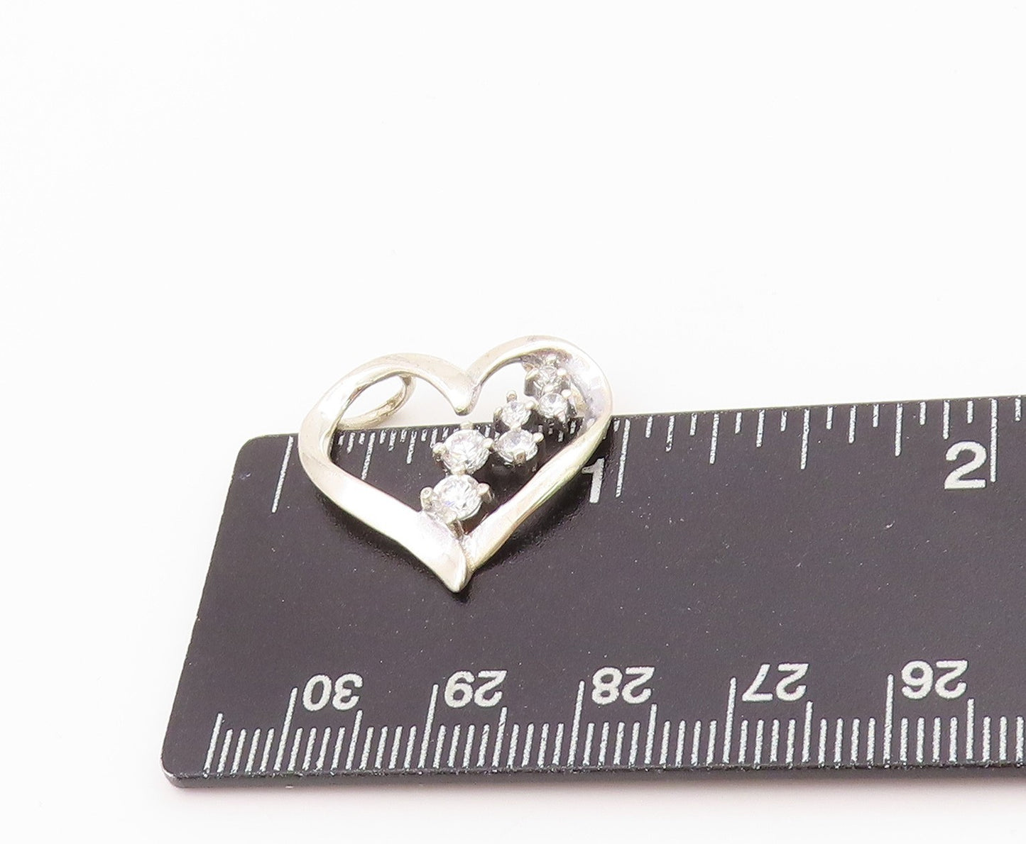 925 Sterling Silver Vintage Pendant Designer CZ Inlay Cutout Heart  PT24305