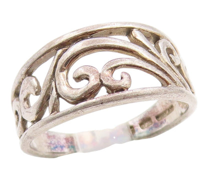 925 Sterling Silver Vintage Ring Modernist Open Scrollwork Band  Sz 8  RG36093