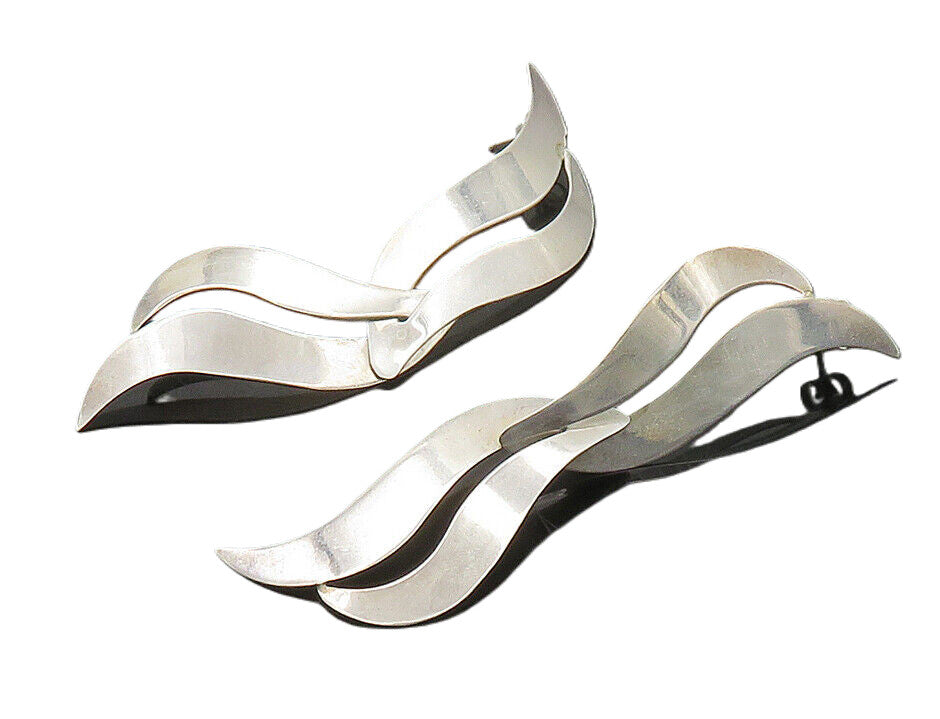 DESIGNER 925 Silver  Vintage Shiny Ribbons Smooth Dangle Earrings  EG9757