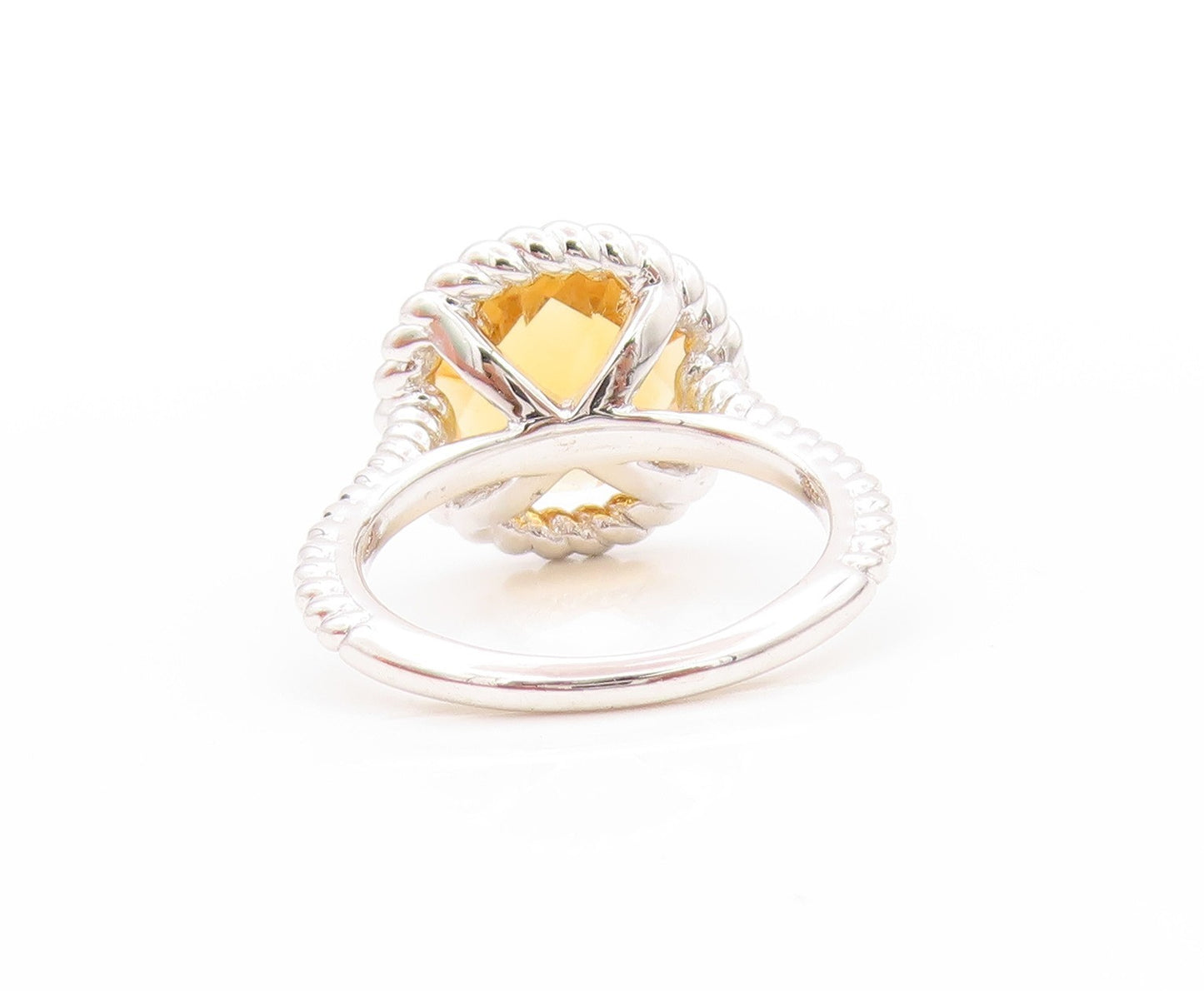 925 Sterling Silver Vintage Ring Round Citrine Halo Twisted Rope  Sz 6  RG32930
