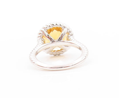925 Sterling Silver Vintage Ring Round Citrine Halo Twisted Rope  Sz 6  RG32930