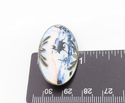 925 Sterling Silver Vintage Brooch EUROPE Enameled Winter Scenery  BP11774