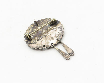 MEXICO 925 Sterling Silver  Vintage Crushed Chrysocolla Brooch Pin  BP3974