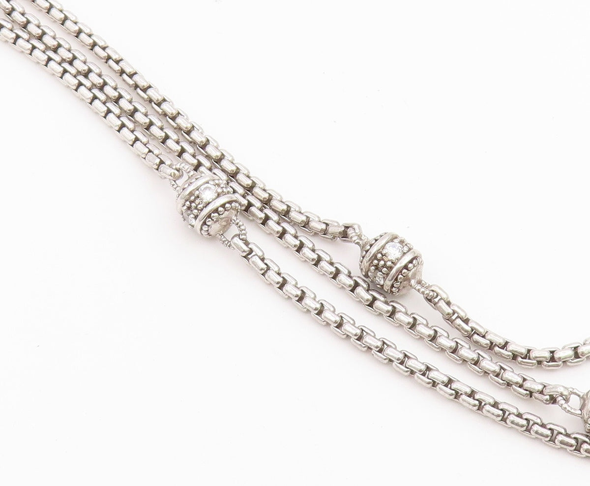 925 Sterling Silver Vintage Necklace JUDITH RIPKA CZ Triple Strand Chain  NE4907