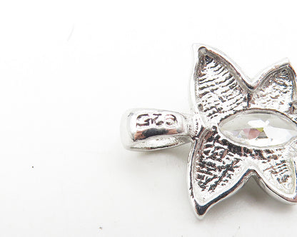 925 Sterling Silver  Marquise Cut Cubic Zirconia Floral Leaf Pendant  PT8712