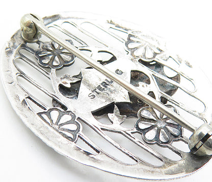 925 Sterling Silver  Vintage Shiny Floral Leaf Open Twist Brooch Pin  BP2555