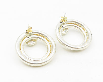 925 Sterling Silver  Vintage Shiny Open Circle Dome Drop Earrings  EG5497