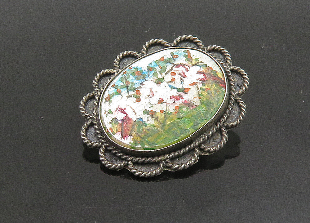ISRAEL 925 Sterling Silver  Vintage Antique Mother Of Pearl Brooch Pin  BP9122