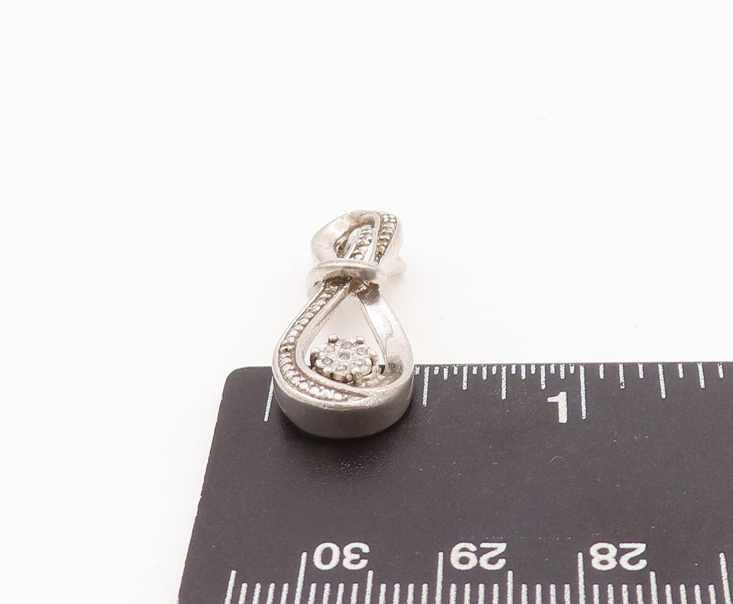 925 Sterling Silver Vintage Pendant Real Diamonds Inlay Cutout Infinity  PT23444