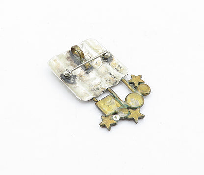 925 Sterling Silver  Vintage Mother Of Pearl & Topaz 2 Tone Brooch Pin  BP2097