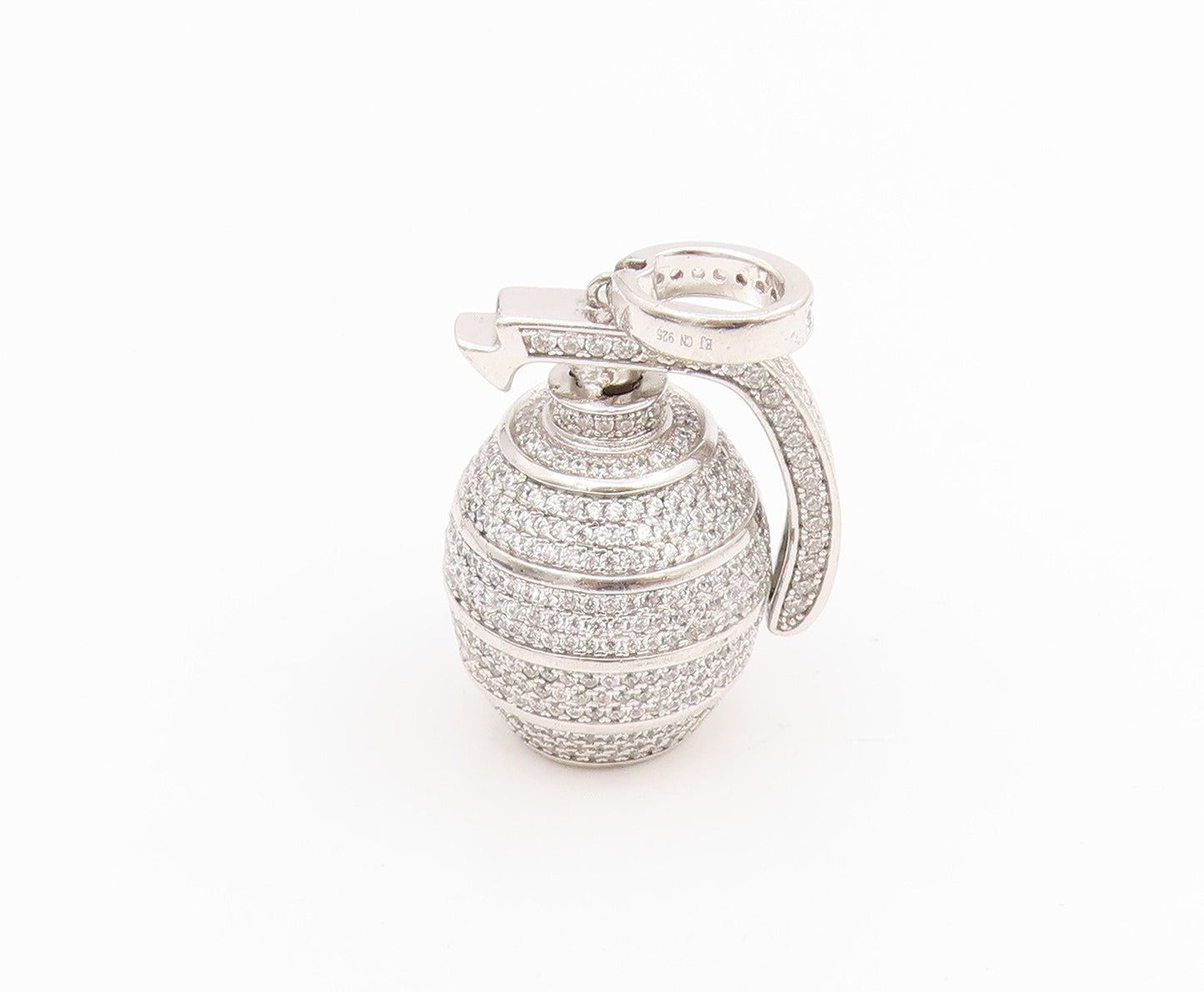 925 Sterling Silver Vintage Pendant Round CZ Cluster Grenade Bomb Charm  PT25634