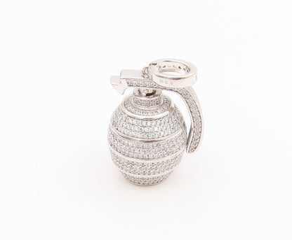 925 Sterling Silver Vintage Pendant Round CZ Cluster Grenade Bomb Charm  PT25634