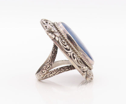 925 Sterling Silver Vintage Ring Oval Gemstone Floral Carved  SZ 6.5  RG32080