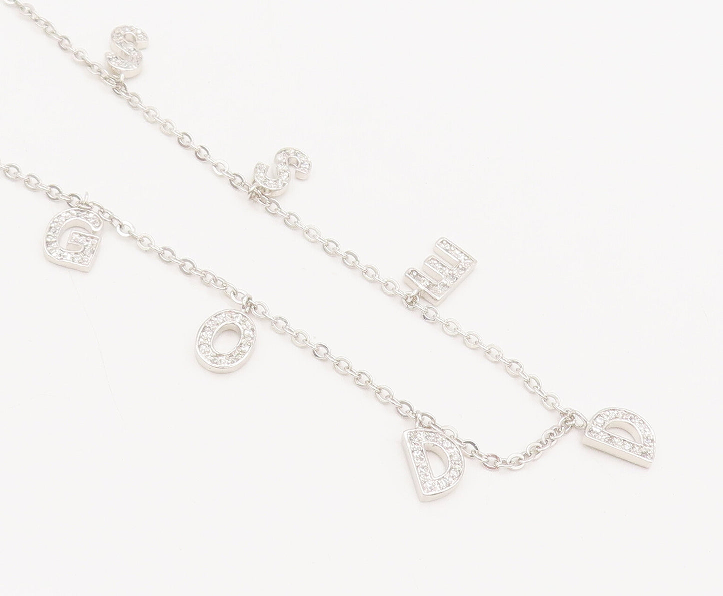 925 Sterling Silver  Vintage Dangling Letters Goddess CZ Necklace  NE4037