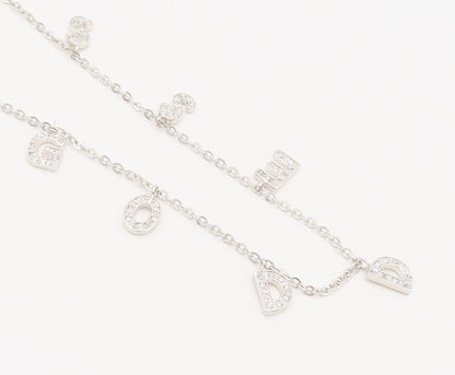 925 Sterling Silver  Vintage Dangling Letters Goddess CZ Necklace  NE4037