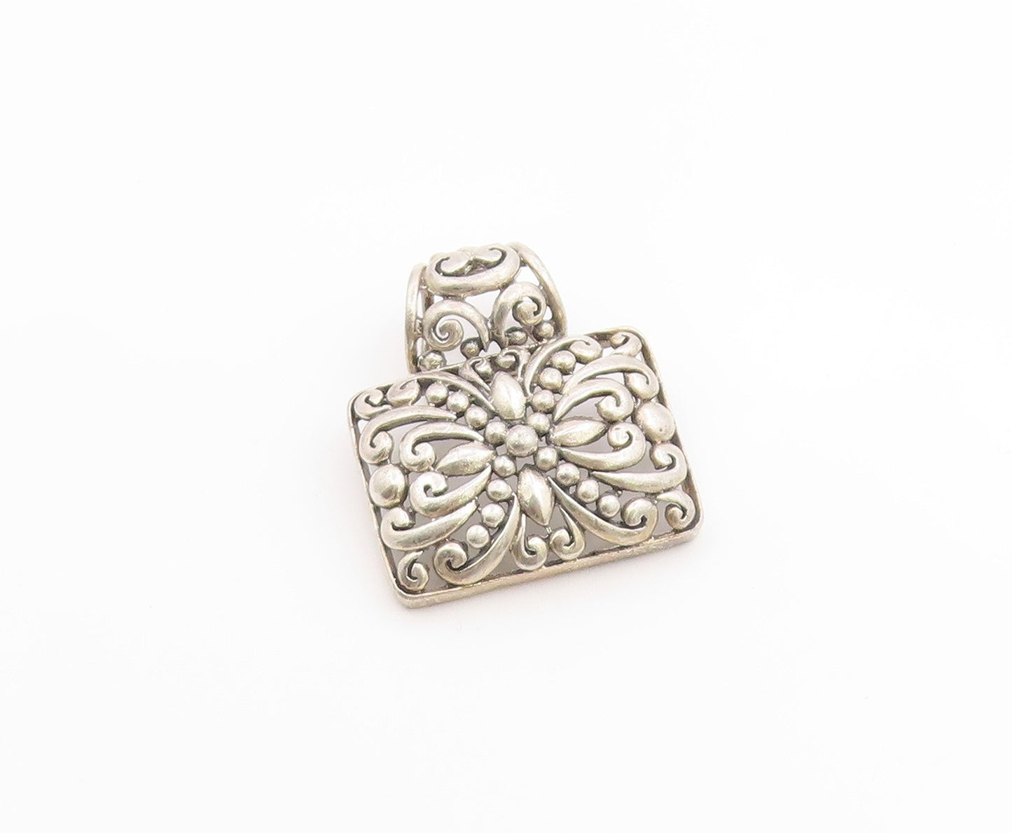 925 Sterling Silver Vintage Pendant Intricate Scrollwork Geometric Charm PT26276