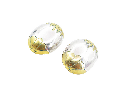 925 Sterling Silver  Vintage Two Tone Floral Detail Dome Drop Earrings  EG3970