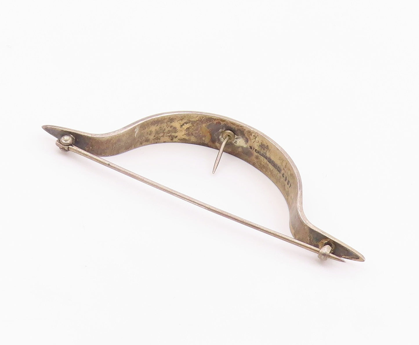 RB CO. 925 Sterling Silver  Vintage Enamel Floral Curved Clip Pin   TR3189