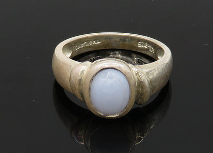 925 Sterling Silver  Vintage Cabochon Cut Blue Agate Band Ring Sz 8  RG20737