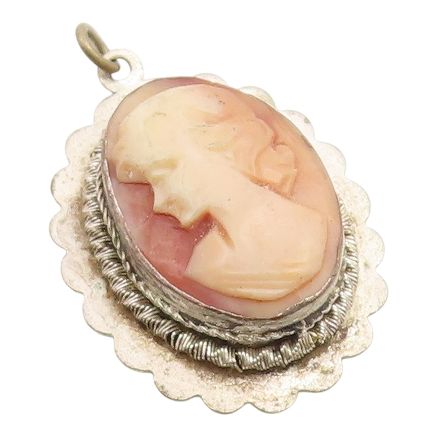 925 Sterling Silver Vintage Pendant Carved Lady Profile Cameo Charm  PT25998