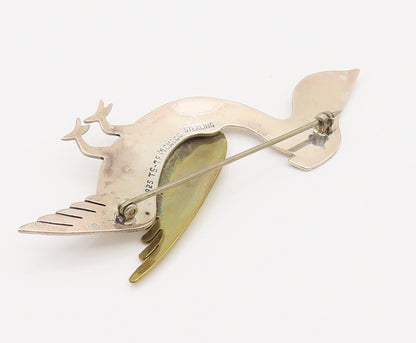 MEXICO 925 Sterling Silver Vintage Two Tone Pelican Bird Brooch Pin BP10139